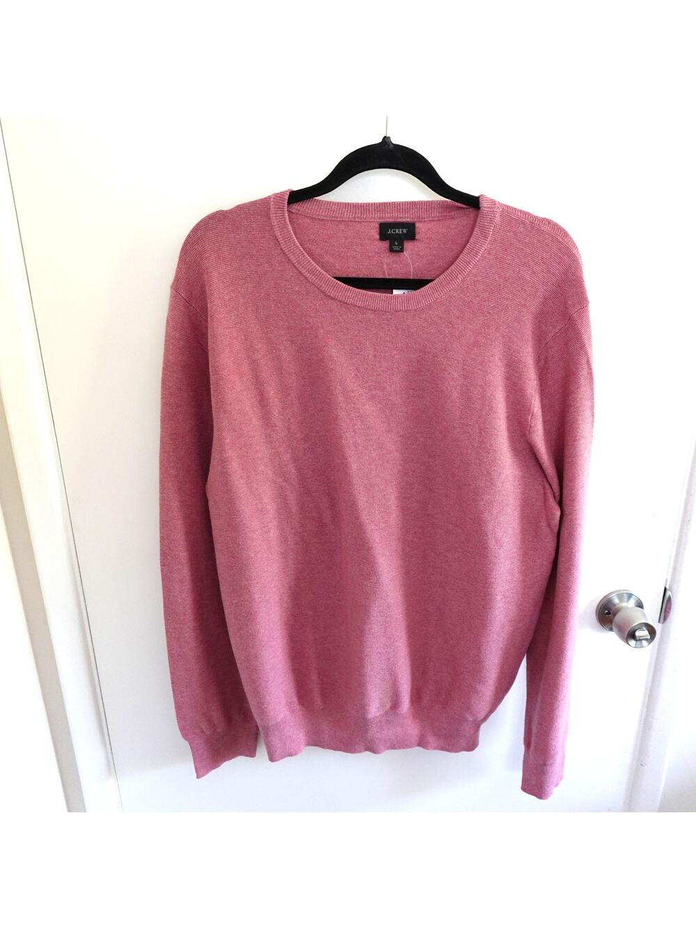 NWT J Crew Men's Cotton Crewneck Sweater in Garter Stitch Size L Pink Casual